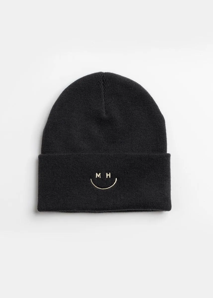 Adult Mad Hatter Smiley Cuff Beanie - Black