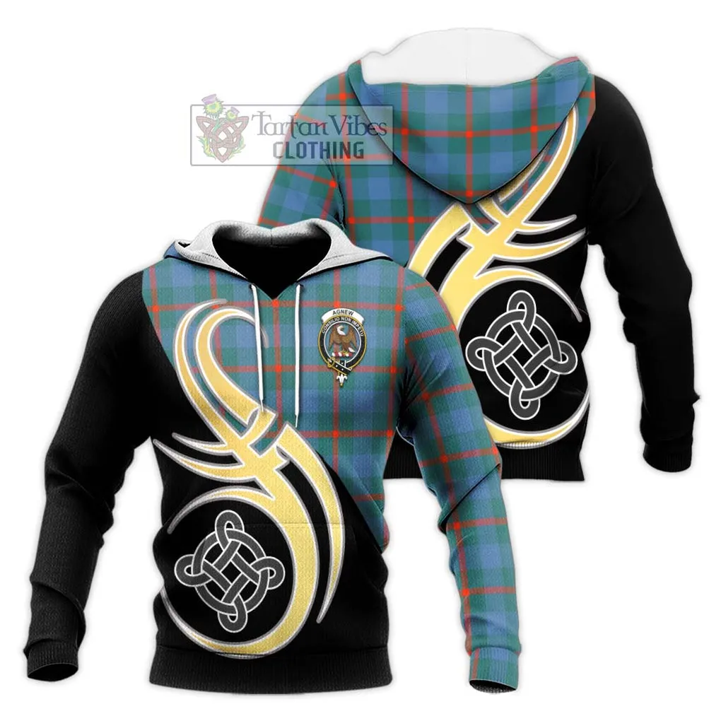 Agnew Ancient Tartan Knitted Hoodie with Family Crest and Celtic Symbol Style