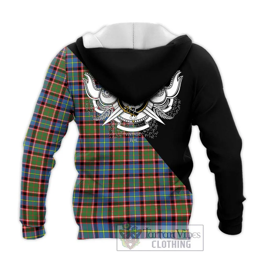 Aikenhead Tartan Knitted Hoodie with Family Crest and Military Logo Style