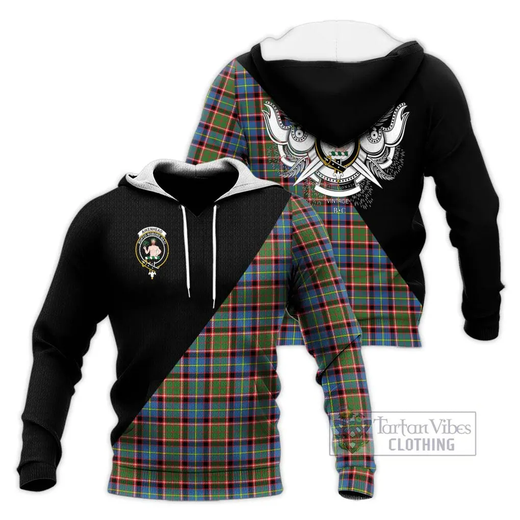 Aikenhead Tartan Knitted Hoodie with Family Crest and Military Logo Style