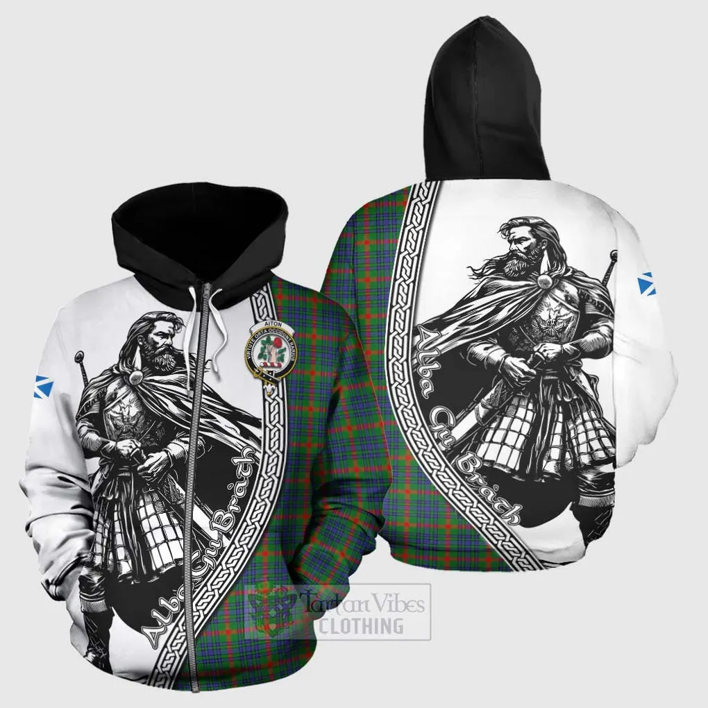 Aiton Tartan Clan Crest Hoodie with Highlander Warrior Celtic Style