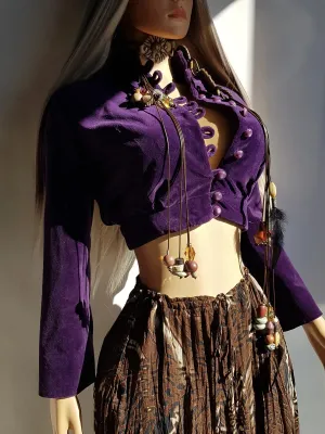 Antique 1920s Rich Purple Bohemian Rockstar Girlfriend Cropped Mini Jacket in Sumptuous Velvet- Button Front & Fully Lined