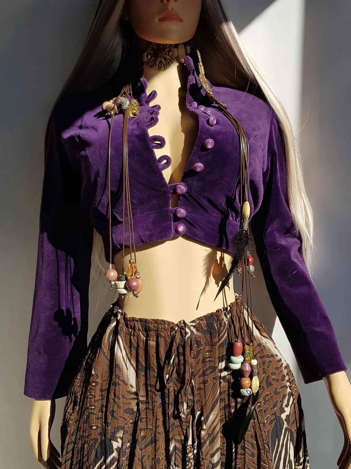 Antique 1920s Rich Purple Bohemian Rockstar Girlfriend Cropped Mini Jacket in Sumptuous Velvet- Button Front & Fully Lined