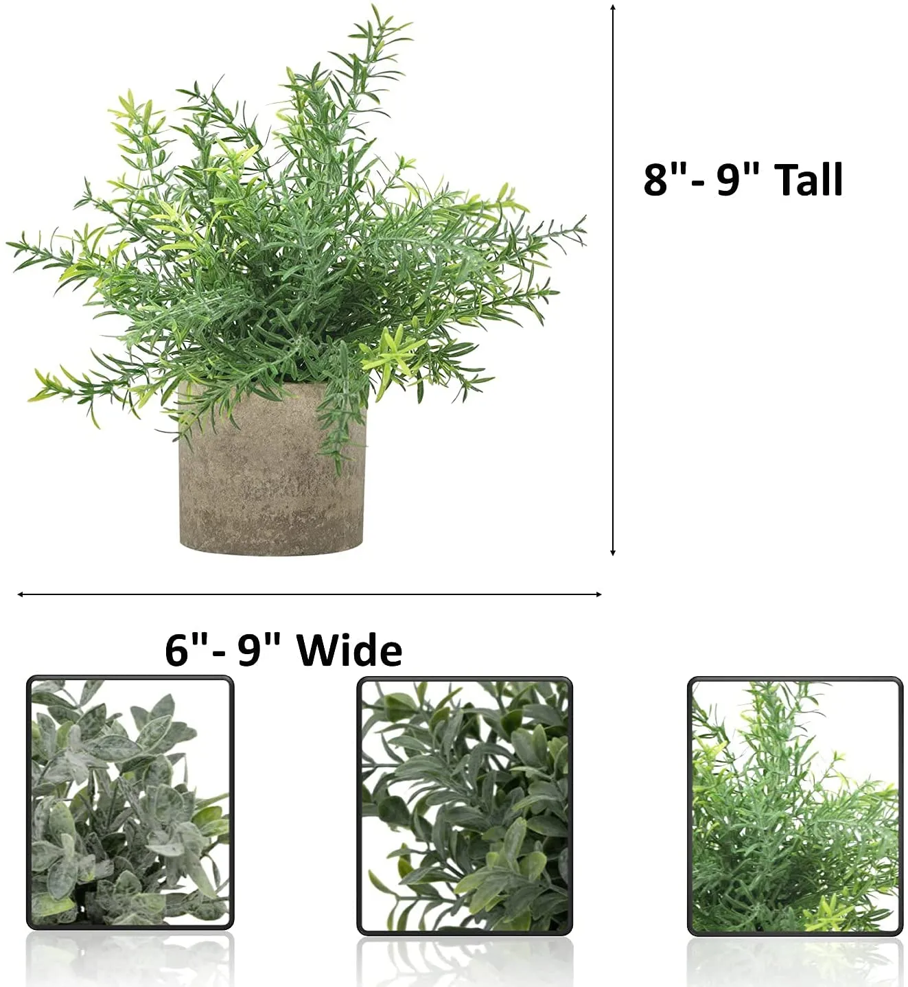 Artificial Potted Plants - Mini Fake Plants – Set of 3 Small Indoor Faux Houseplants for Shelf Tabletop Desk Decoration - Eucalyptus - Rosemary - Boxwood - Greenery in Pots - 9” Tall Plant in Pot