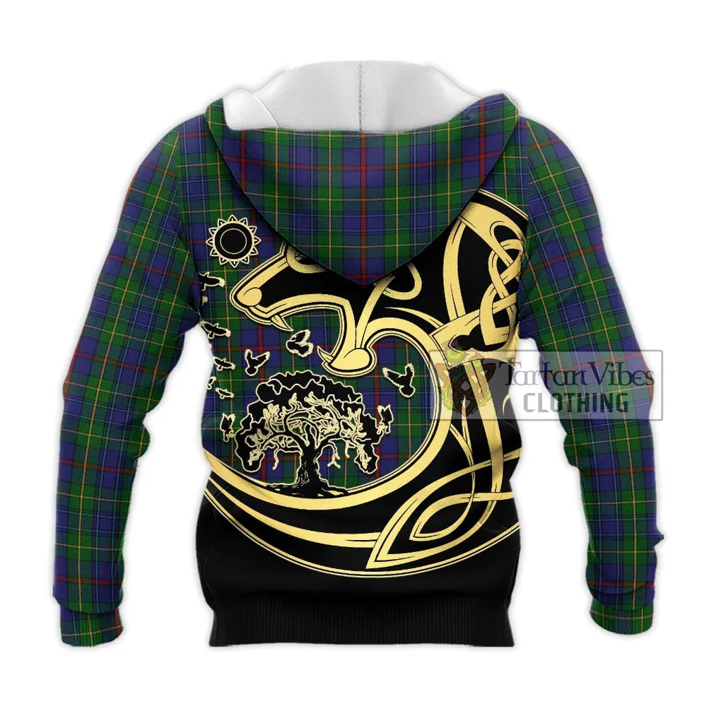 Bailey Tartan Knitted Hoodie with Family Crest Celtic Wolf Style