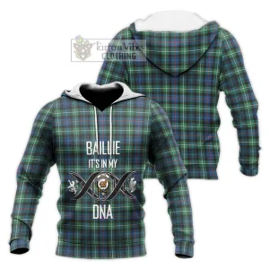 Baillie Ancient Tartan Knitted Hoodie with Family Crest DNA In Me Style