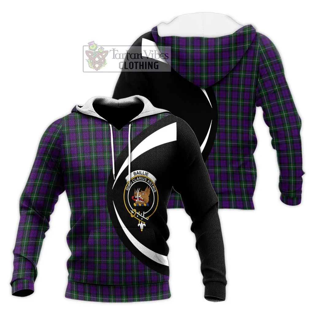 Baillie Highland Society Tartan Knitted Hoodie with Family Crest Circle Style