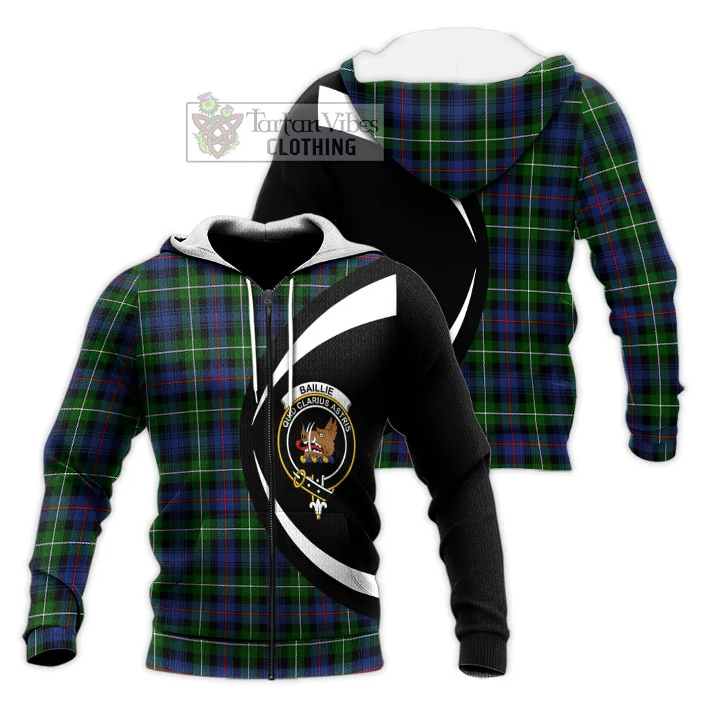 Baillie Tartan Knitted Hoodie with Family Crest Circle Style