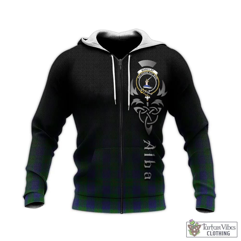 Barclay Tartan Knitted Hoodie Featuring Alba Gu Brath Family Crest Celtic Inspired