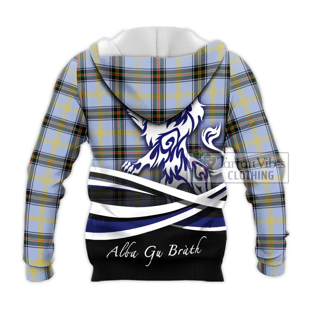 Bell Tartan Knitted Hoodie with Alba Gu Brath Regal Lion Emblem