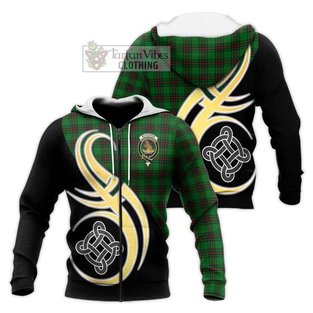 Beveridge Tartan Knitted Hoodie with Family Crest and Celtic Symbol Style