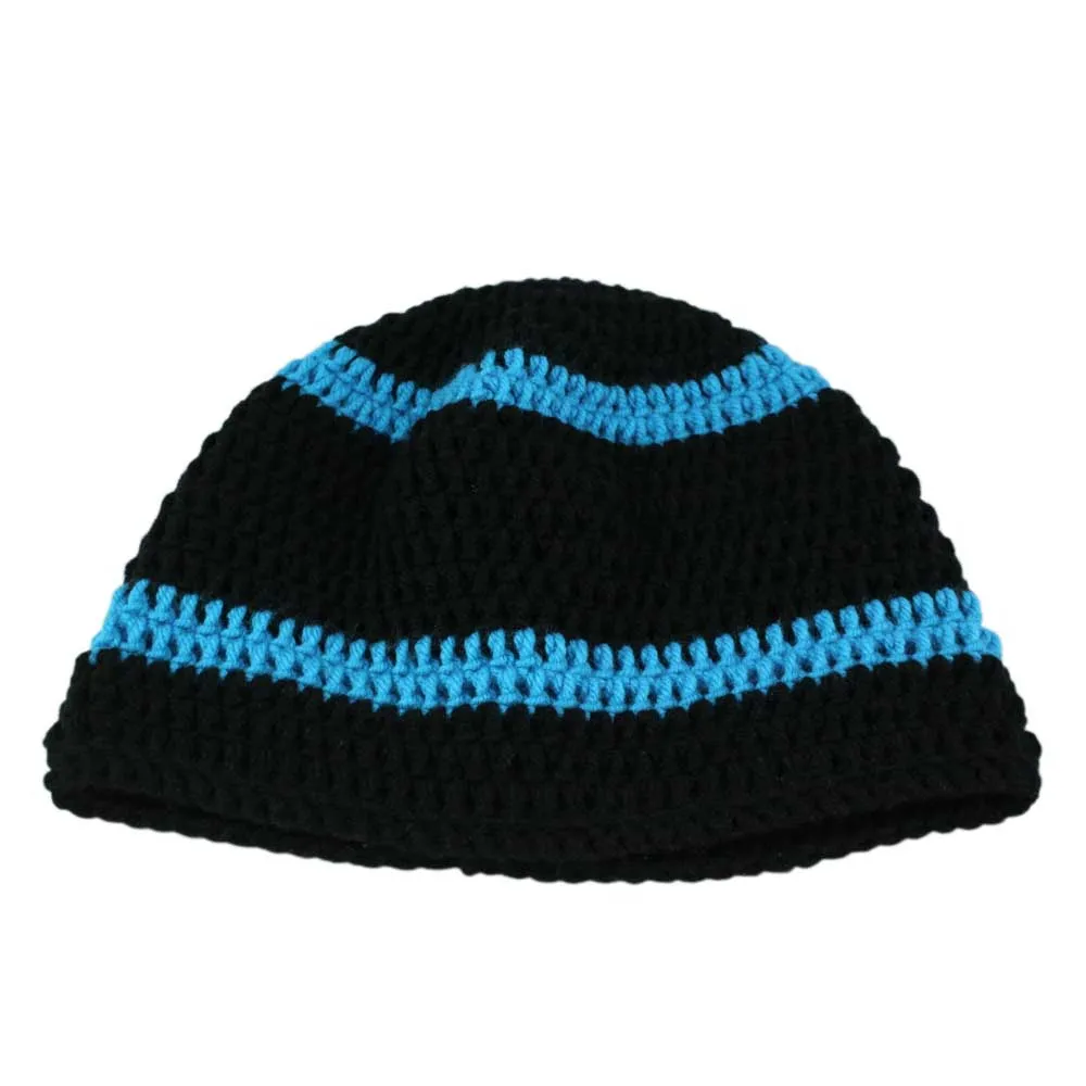 Black and Blue Crochet Beanie Hat Medium/Large - JMCH04