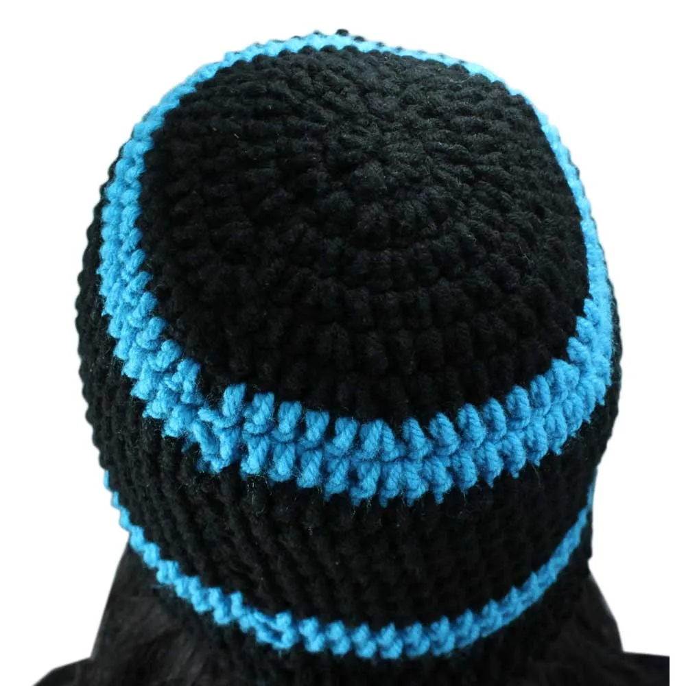 Black and Blue Crochet Beanie Hat Medium/Large - JMCH04