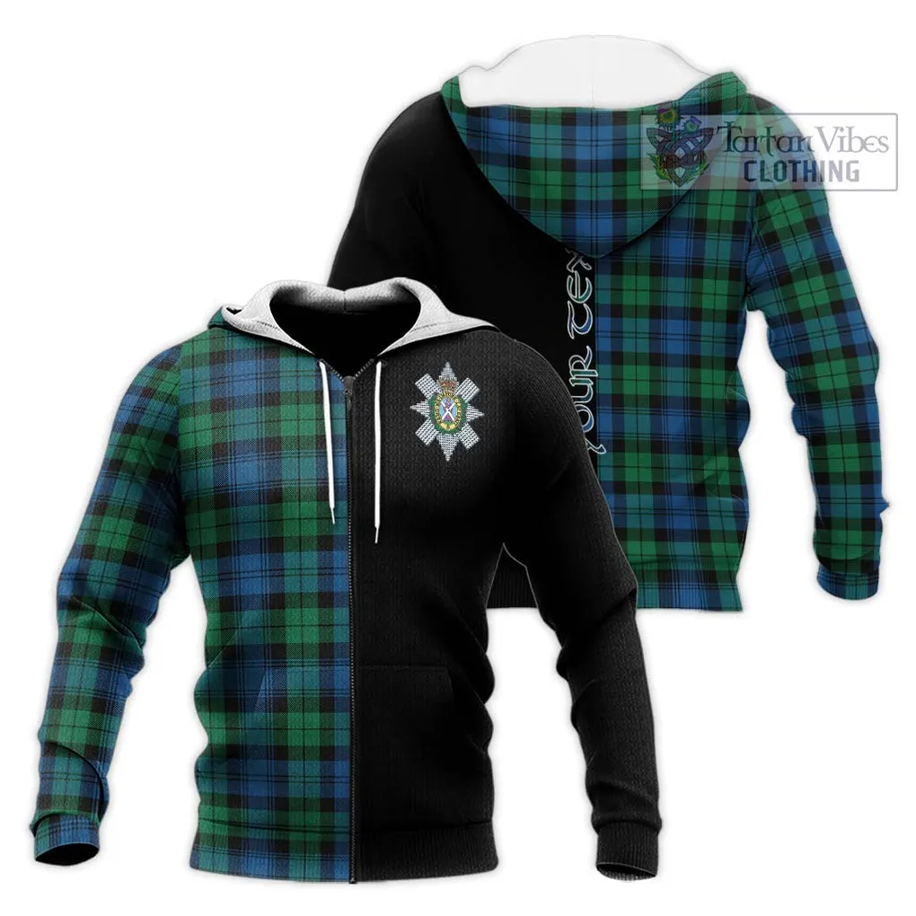 Black Watch Ancient Tartan Knitted Hoodie with Family Crest and Half Of Me Style