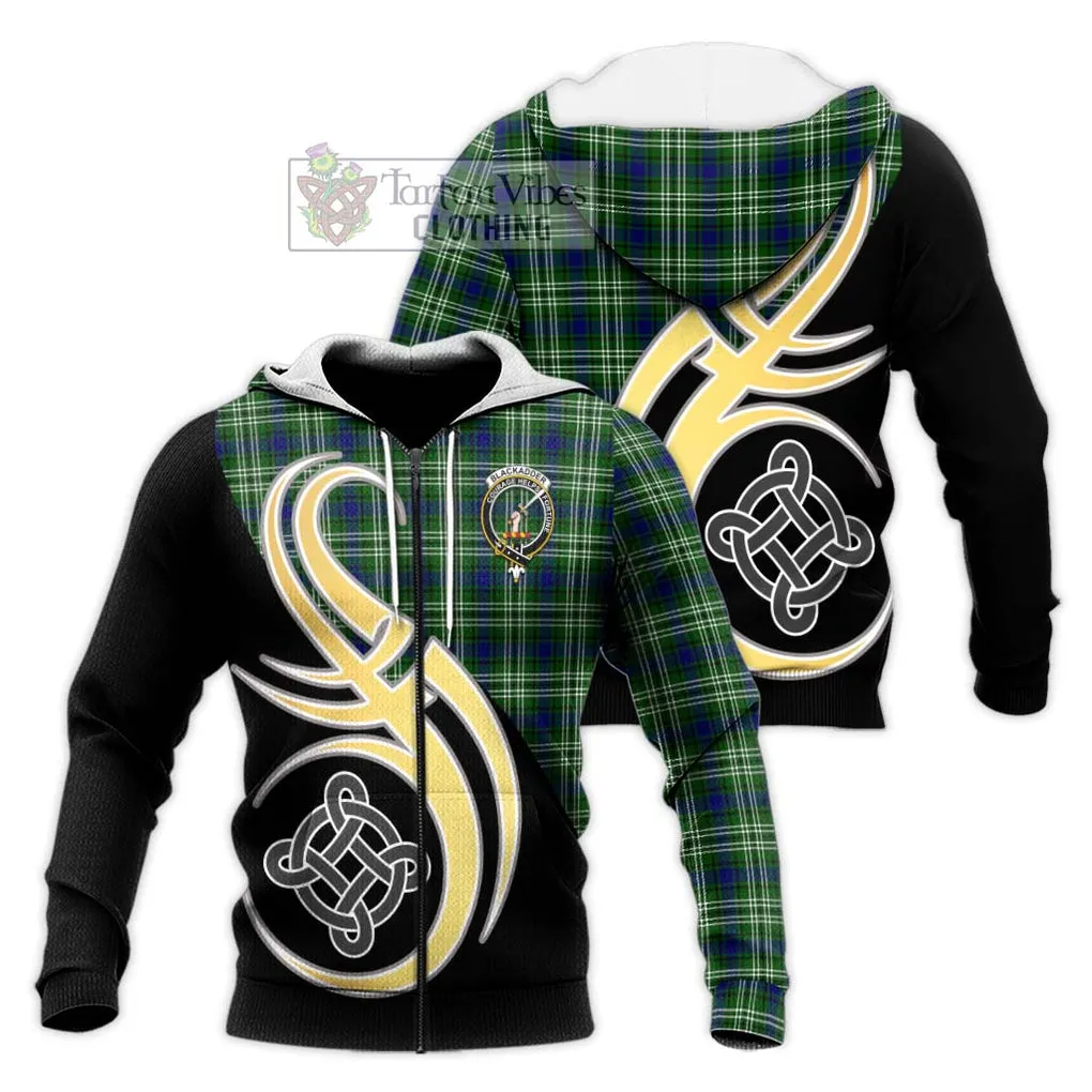 Blackadder Tartan Knitted Hoodie with Family Crest and Celtic Symbol Style