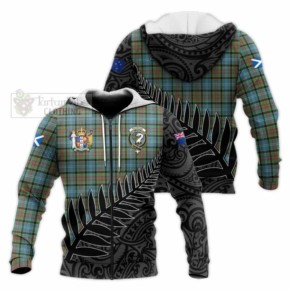 Brisbane Crest Tartan Knitted Hoodie with New Zealand Silver Fern Half Style