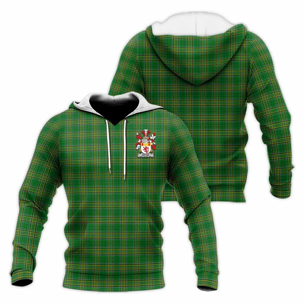 Bryne Irish Clan Tartan Knitted Hoodie with Coat of Arms