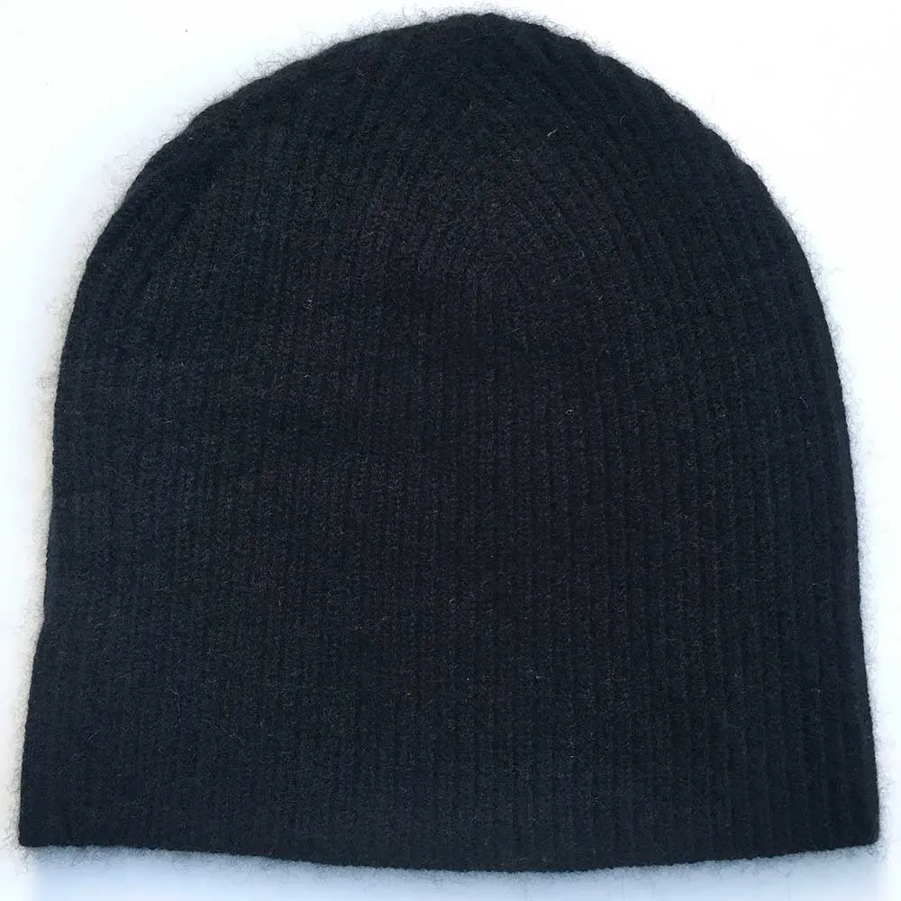 Cashmere Beanie Black Ribbed