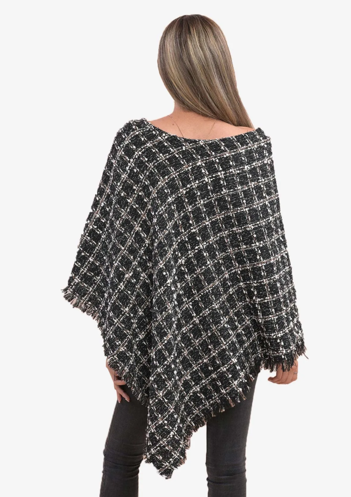 Check Pattern Tweed Poncho