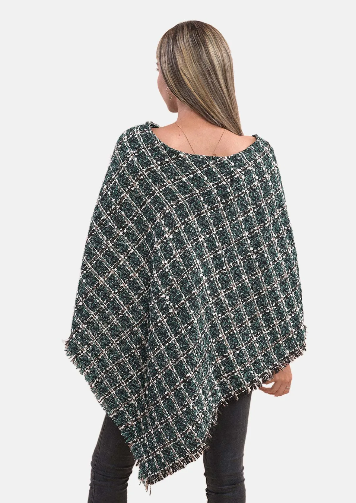 Check Pattern Tweed Poncho