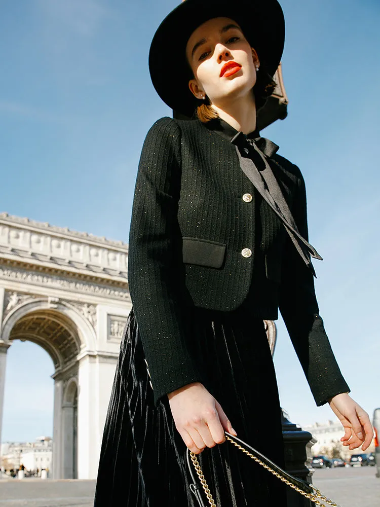 Crop Jacket With Flaps And Half Skirt Two-Piece Suit