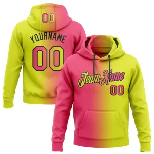 Custom Stitched Neon Yellow Neon Pink-Black Gradient Fashion Sports Pullover Sweatshirt Hoodie