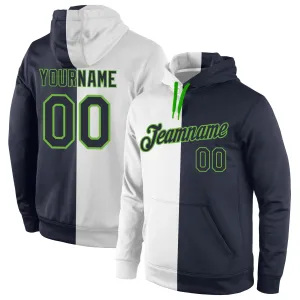 Custom Stitched White Navy-Neon Green Split Fashion Sports Pullover Sweatshirt Hoodie