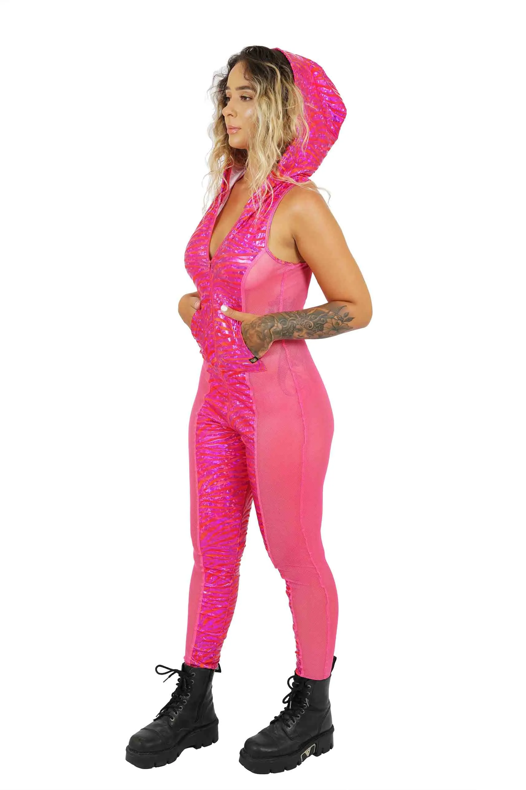 Cyber Tiger Pink Catsuit With Zipper