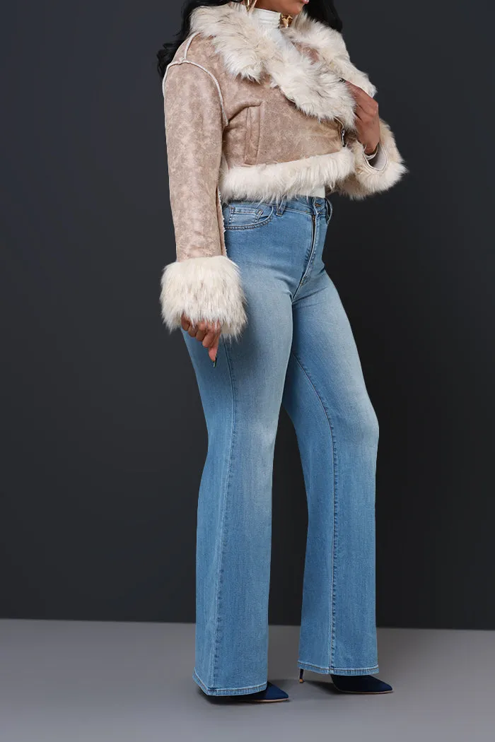 Double Shot Faux Fur Cropped Jacket - Taupe