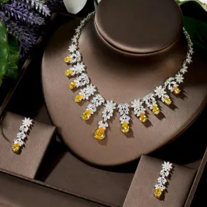 Exceptional Luxury 5 Colors Big Dangle Drop Bridal AAA  Cubic Zirconia Diamonds Jewelry Sets