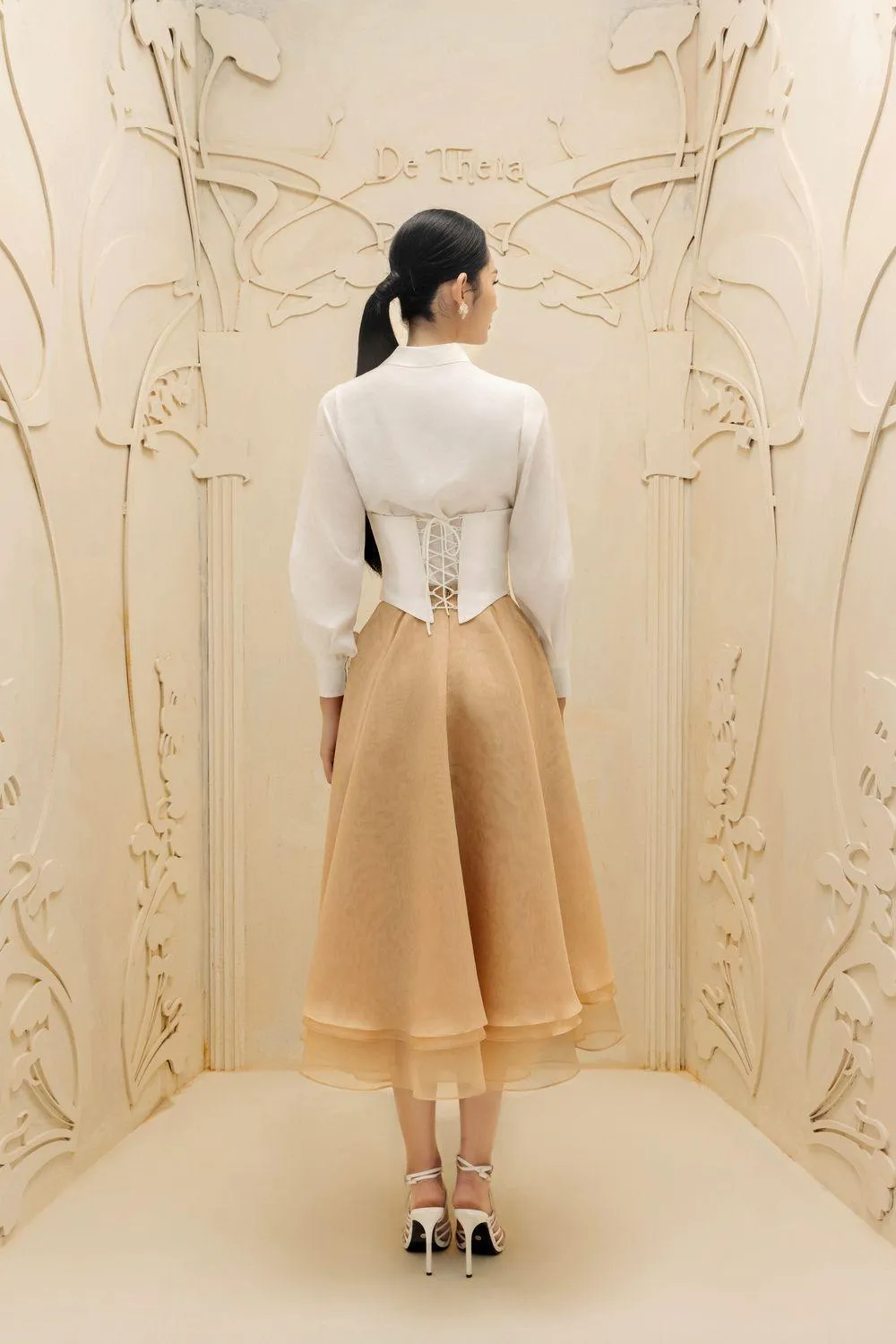 Jeanne Layered Draped Organdy Midi Skirt