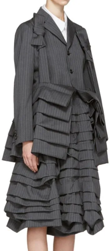 Layered Pinstriped Coat and Skirt Set