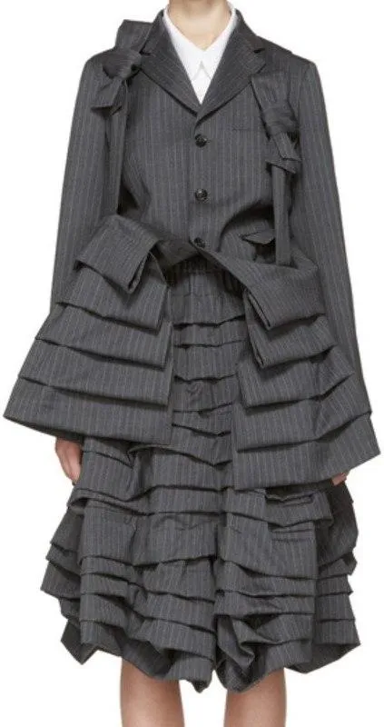 Layered Pinstriped Coat and Skirt Set