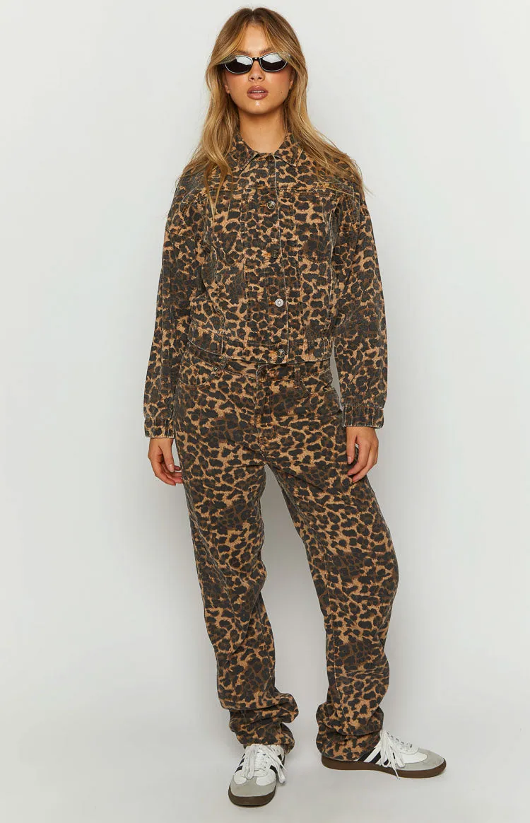 Lioness Carmela Leopard Print Denim Jacket