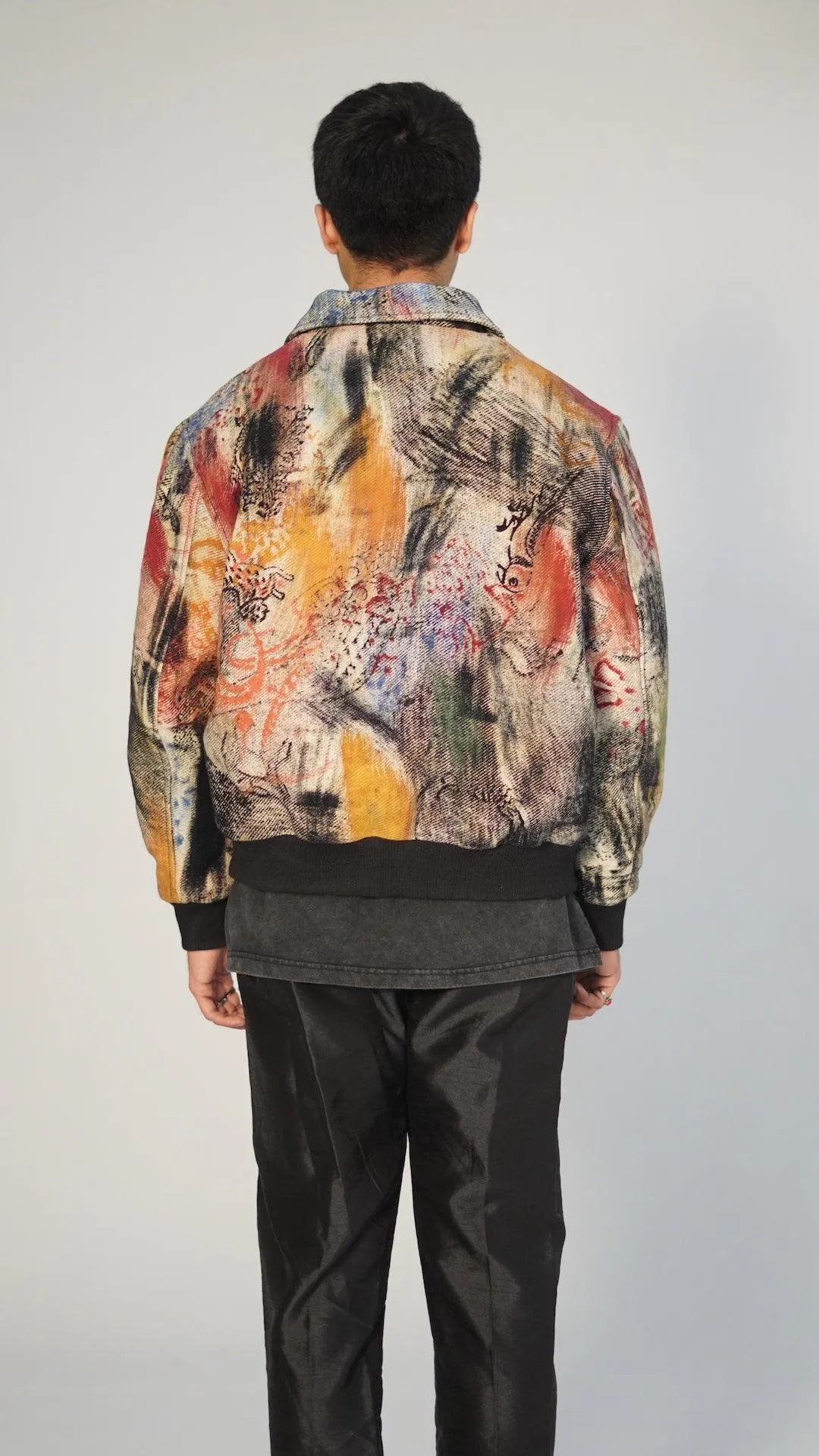 “LOST IN TRANSLATION” Abstract block-print Bomber jacket