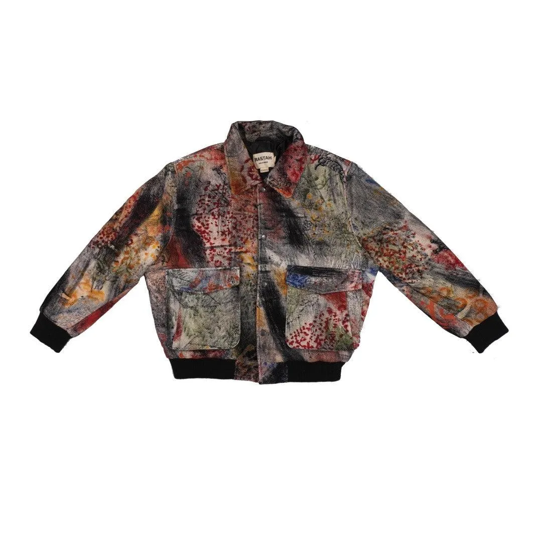 “LOST IN TRANSLATION” Abstract block-print Bomber jacket