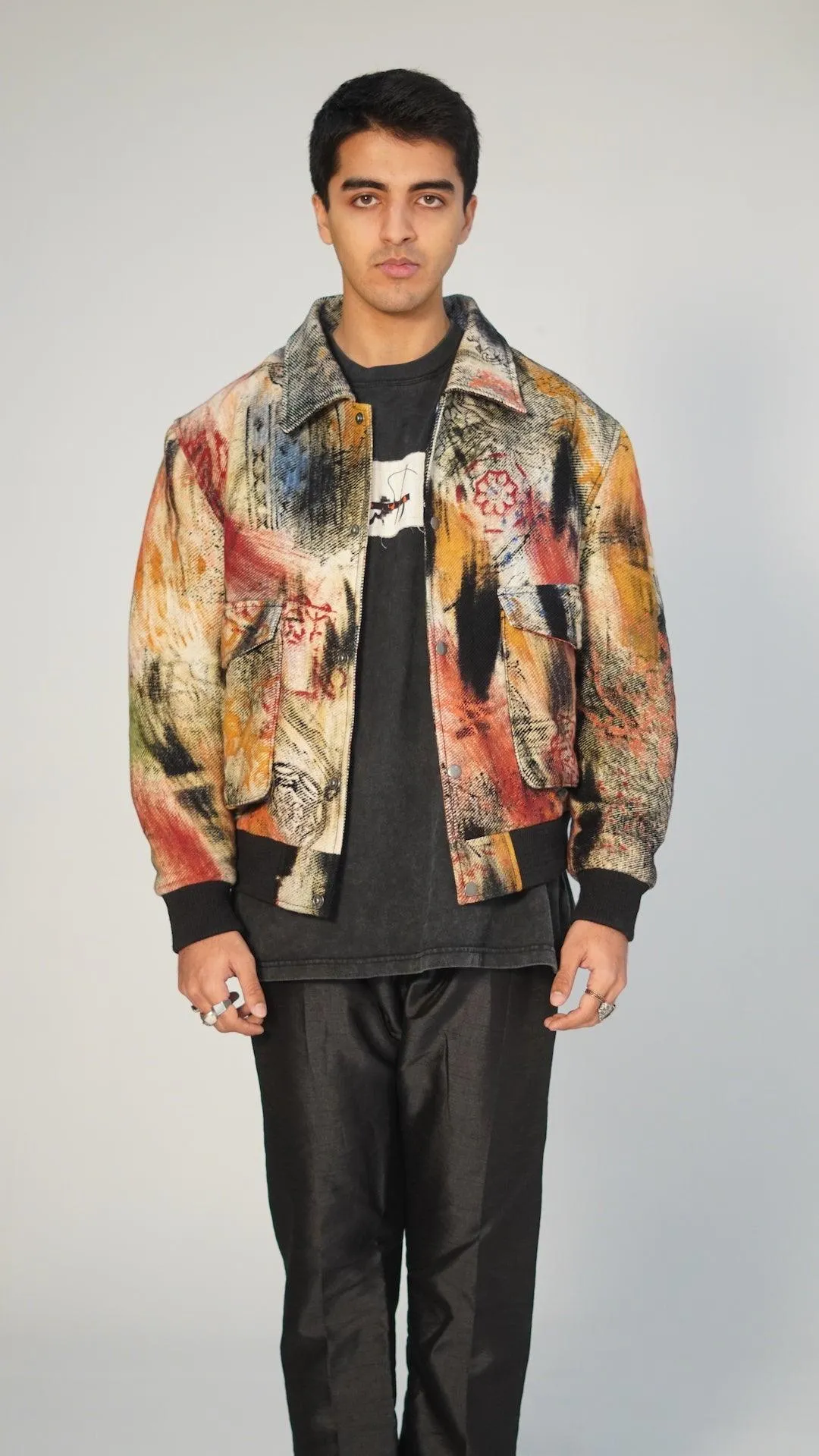 “LOST IN TRANSLATION” Abstract block-print Bomber jacket