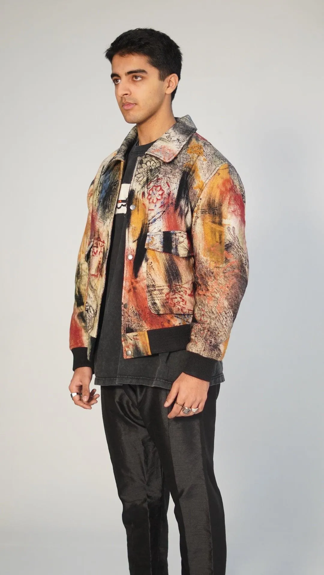 “LOST IN TRANSLATION” Abstract block-print Bomber jacket