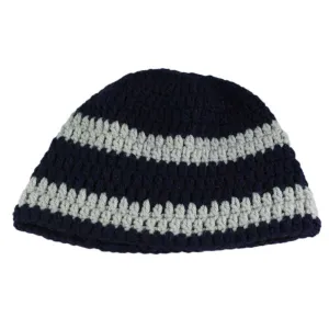 Navy Blue and Gray Crochet Beanie Hat Small/Medium - STXH15SM