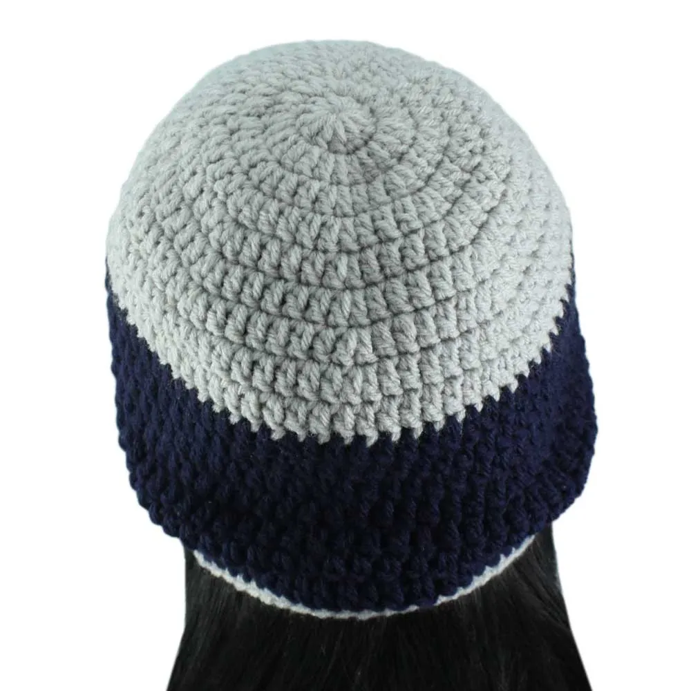 Navy Blue with Gray Top Crochet Beanie Hat Medium/Large - STXH23ML