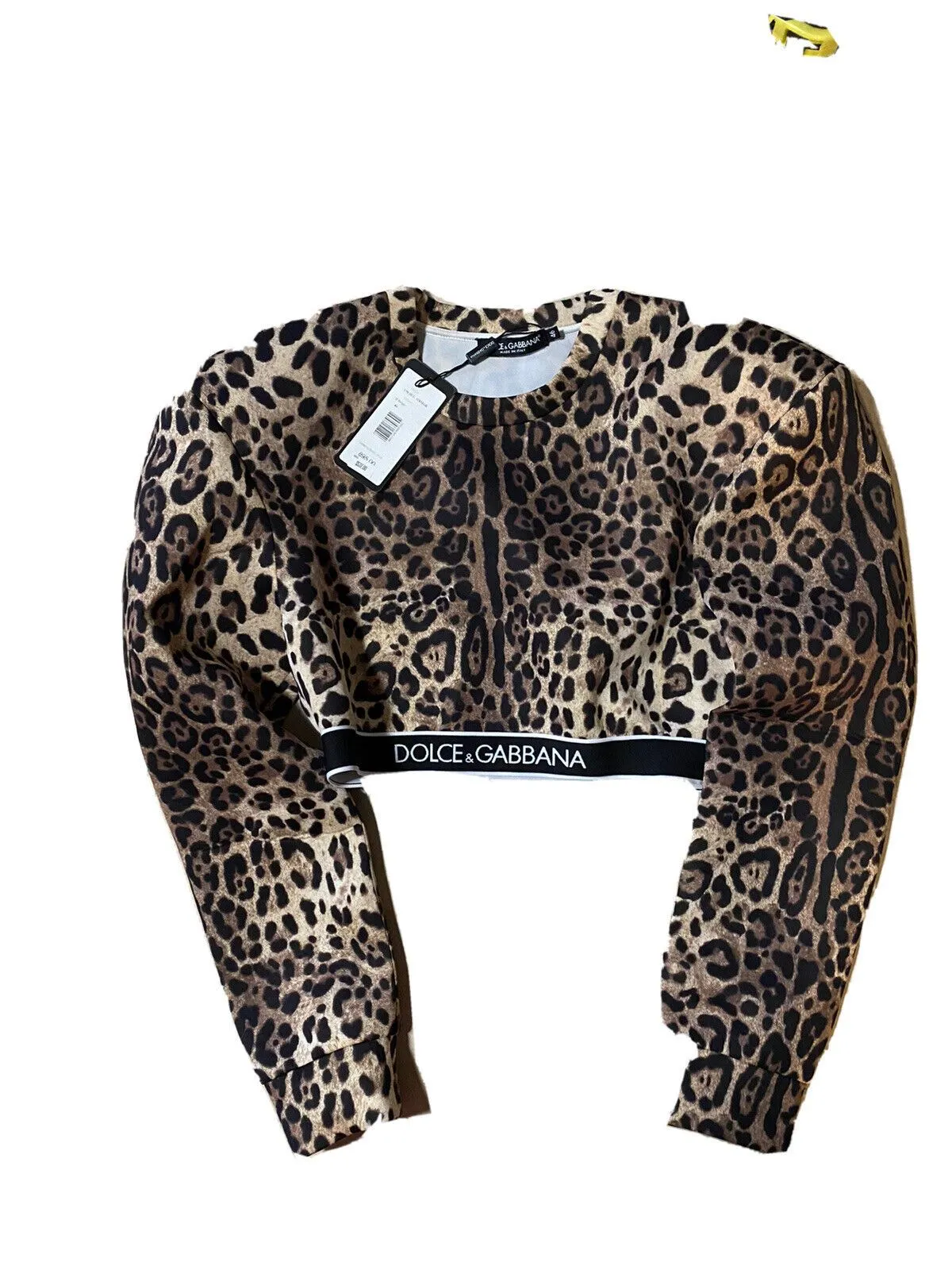 New $895 Dolce&Gabbana Leopard-Print Strong-Shoulder Cropped Sweatshirt 12 US