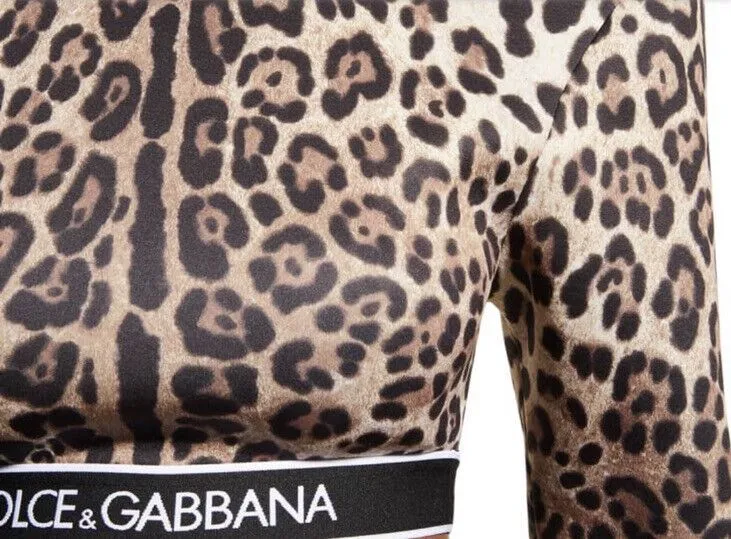 New $895 Dolce&Gabbana Leopard-Print Strong-Shoulder Cropped Sweatshirt 12 US