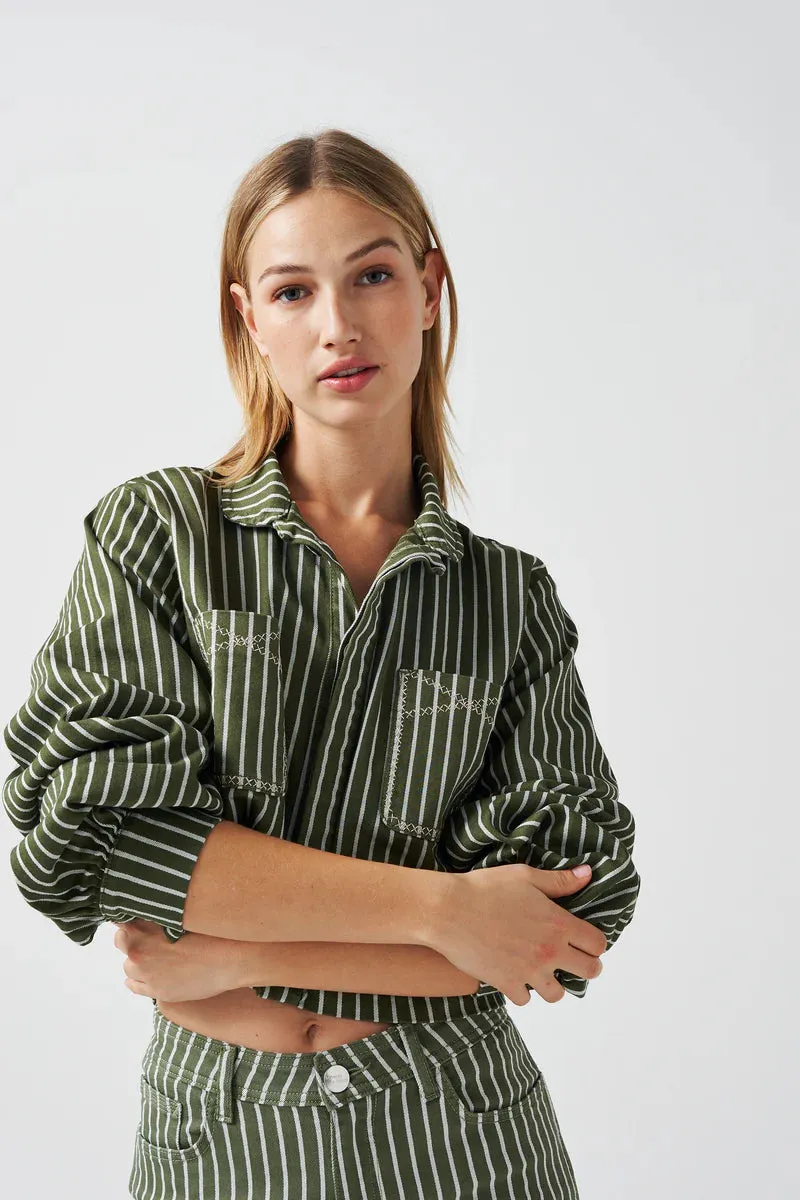 Piper Cropped Jacket in Striped Khaki