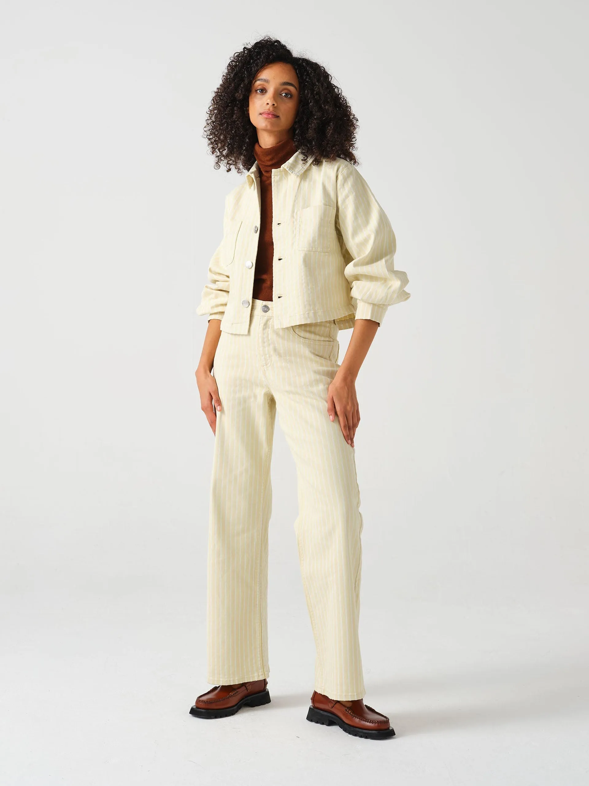 Piper jacket cropped in buttermilk wide stripe