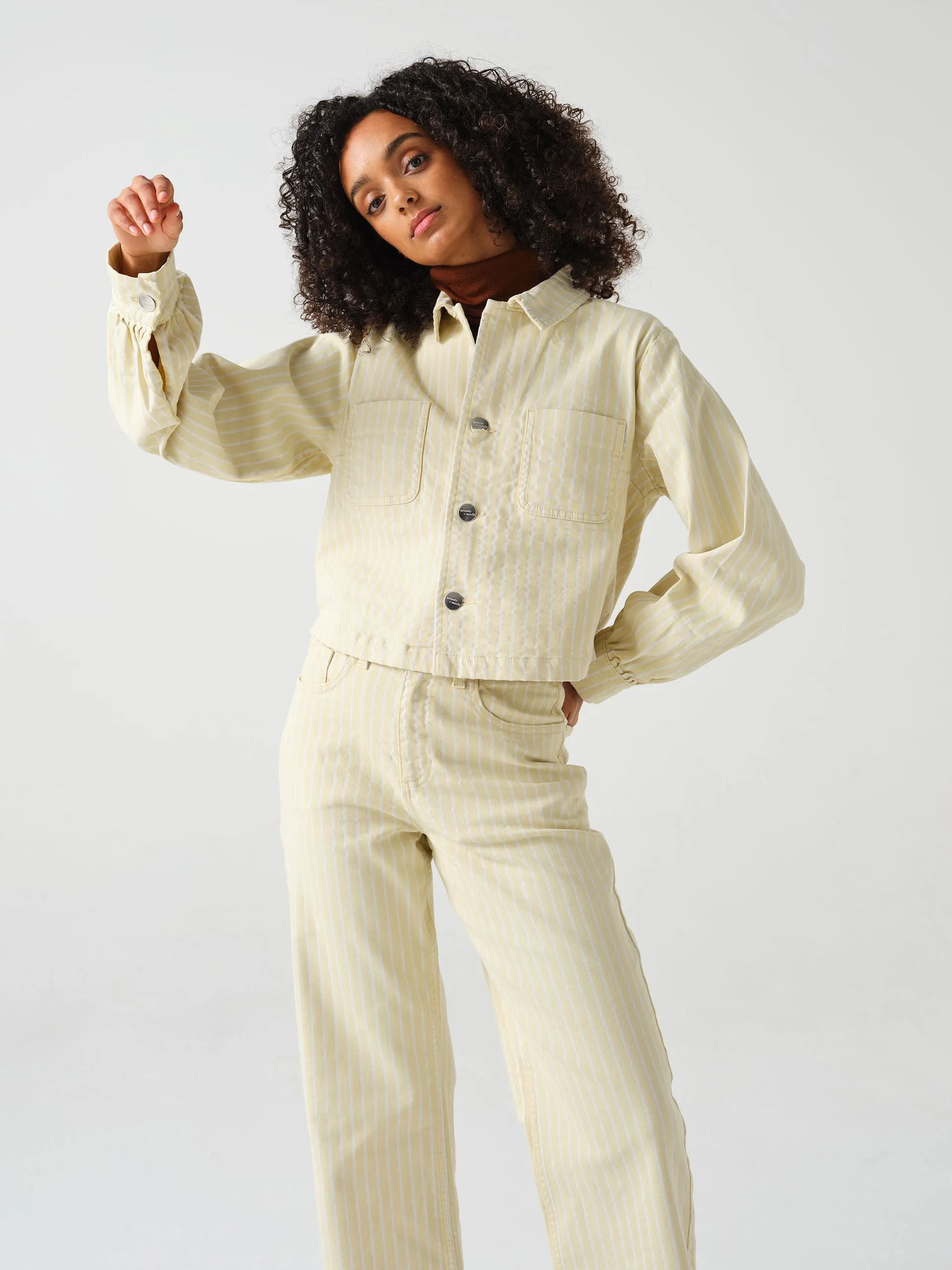 Piper jacket cropped in buttermilk wide stripe