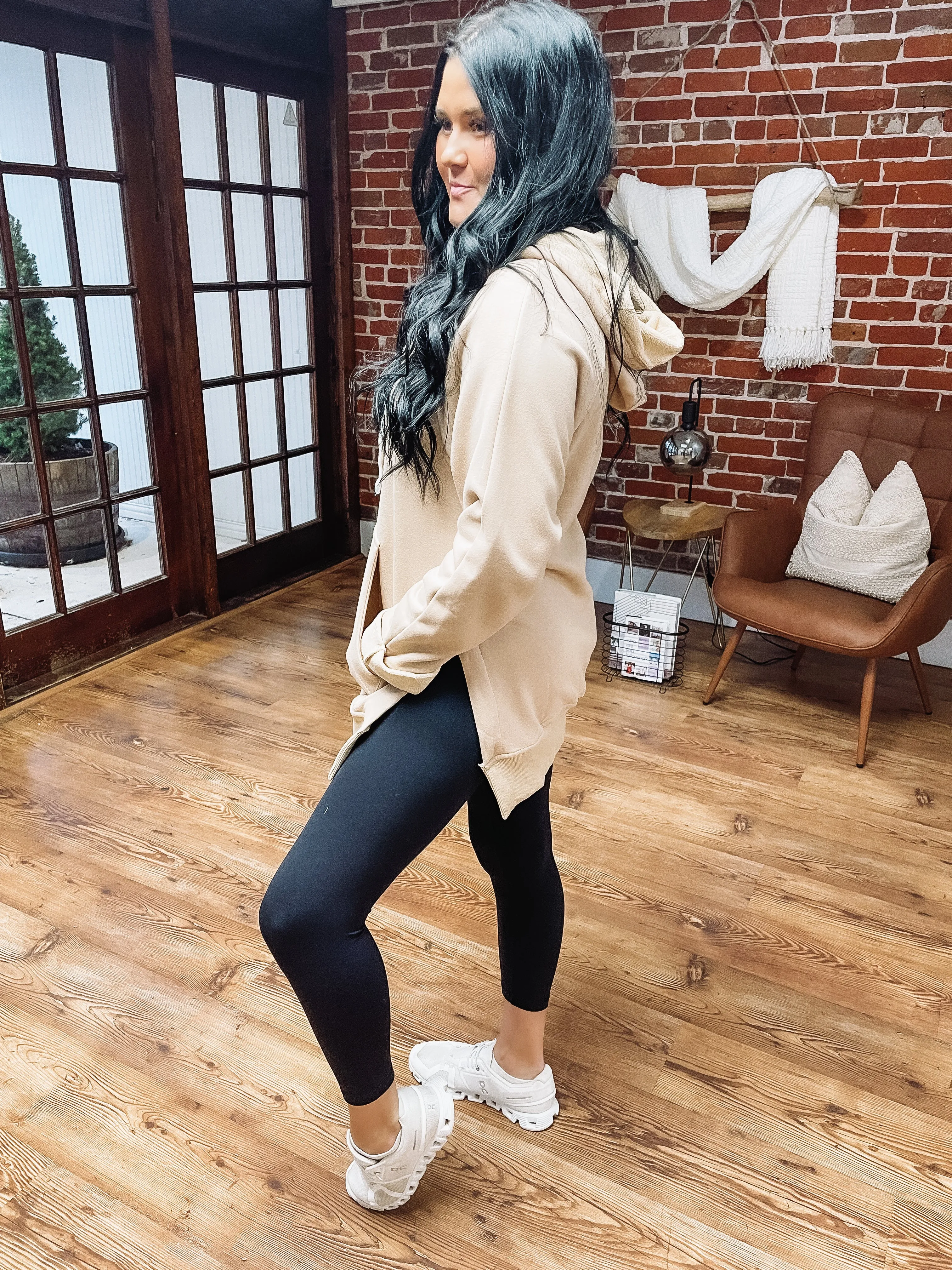 Side Slit Knit Tunic Hoodie