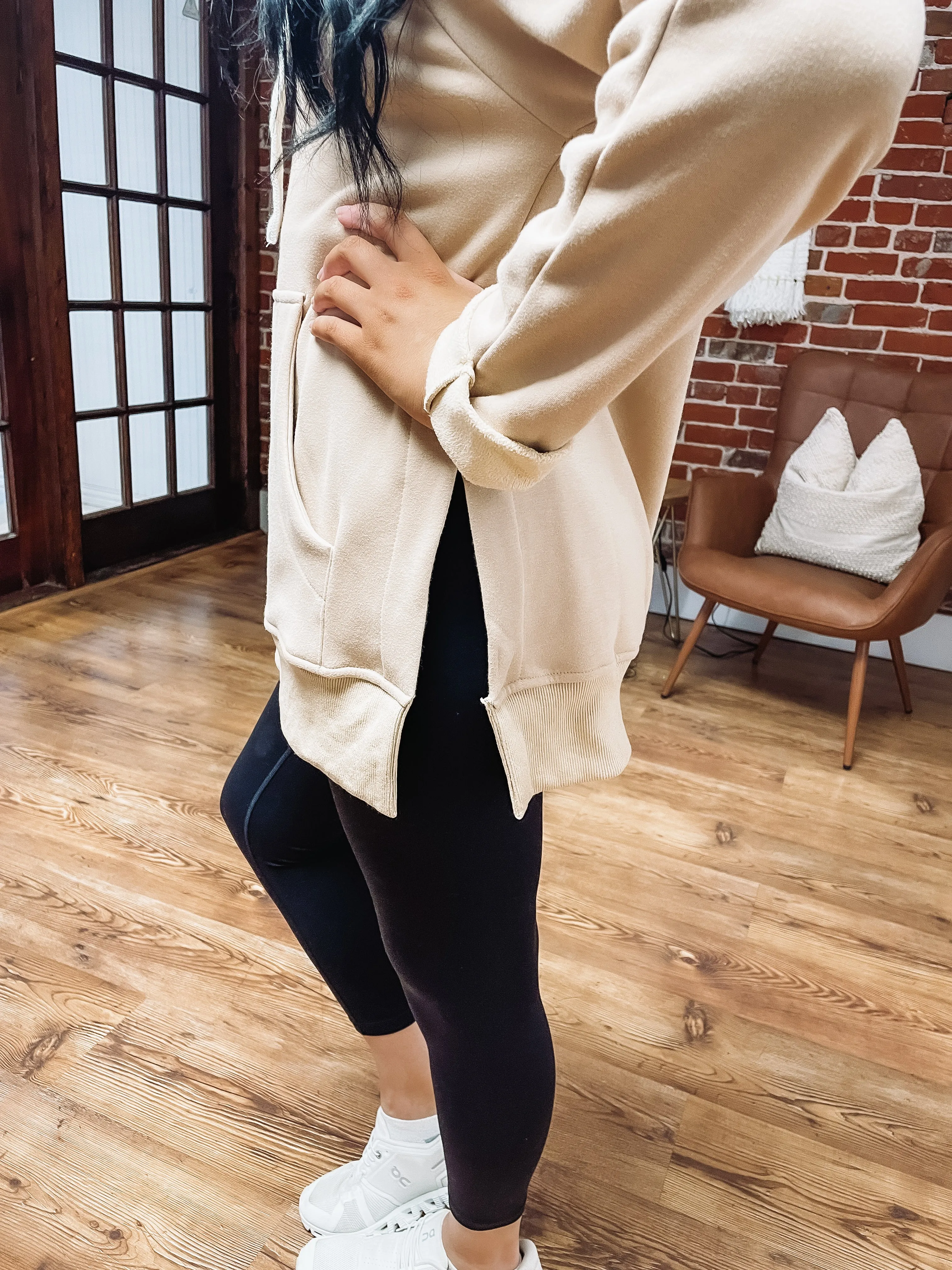 Side Slit Knit Tunic Hoodie