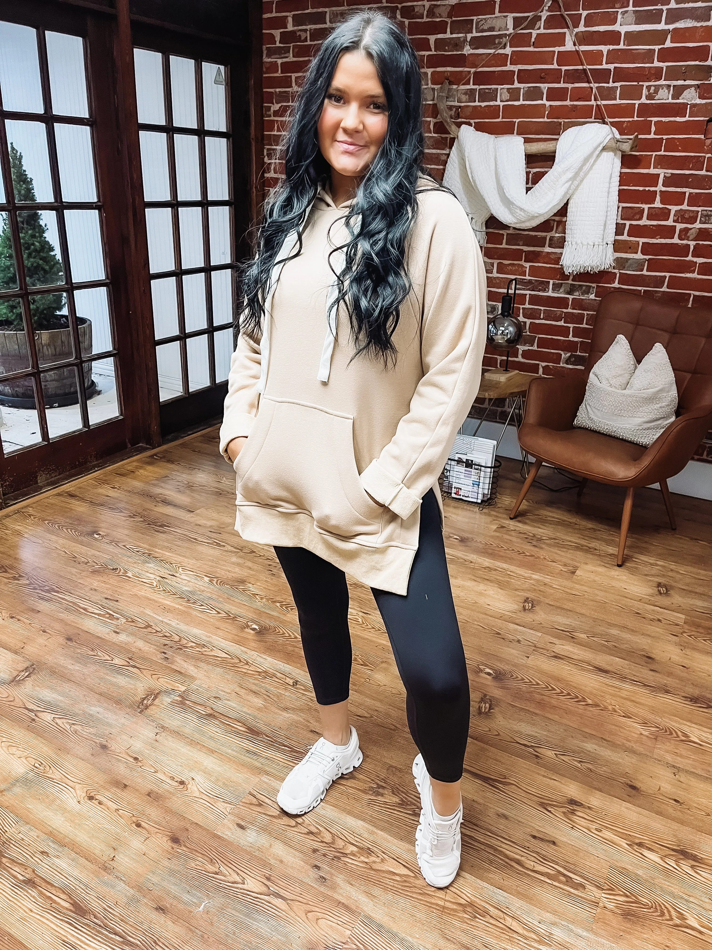 Side Slit Knit Tunic Hoodie