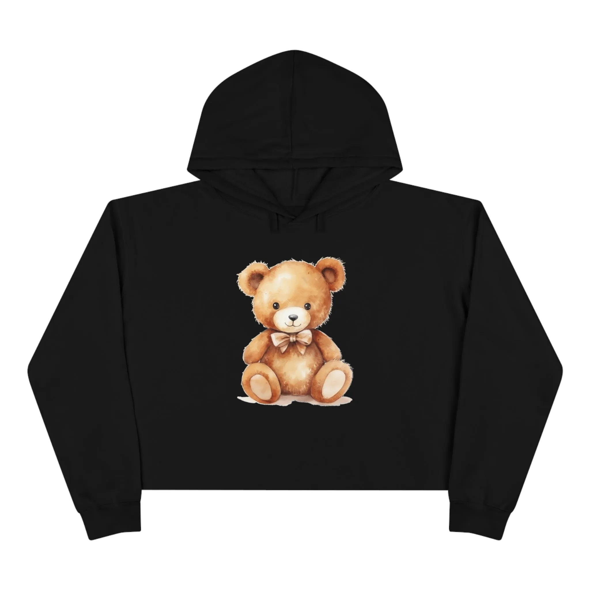 Teddy Bear Women Cropped Hoodie, Ladies Aesthetic Graphic Hooded Pullover Sweatshirt Crop Top