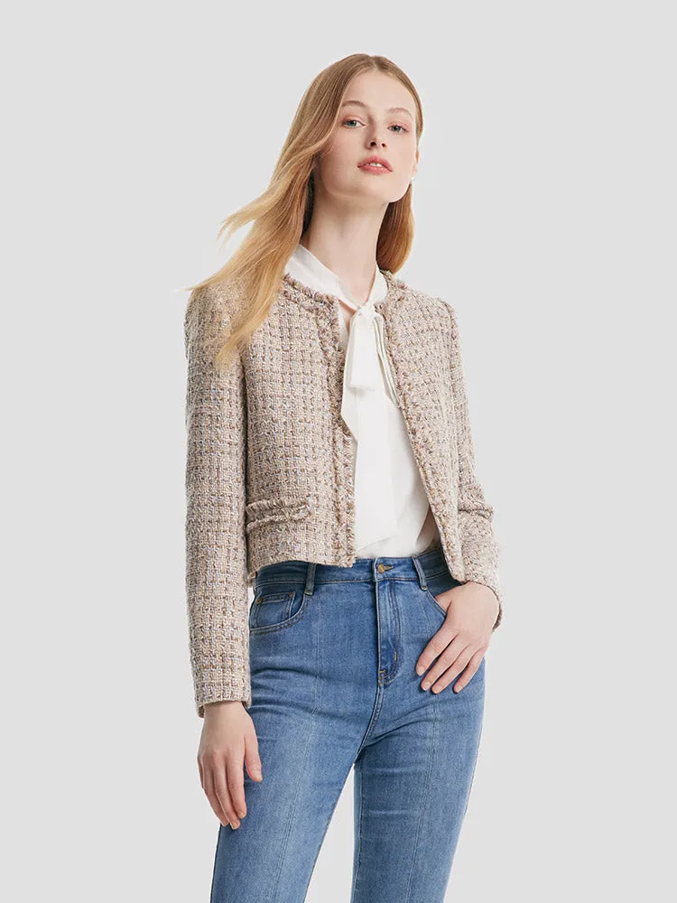 Tweed Frayed Women Crop Jacket